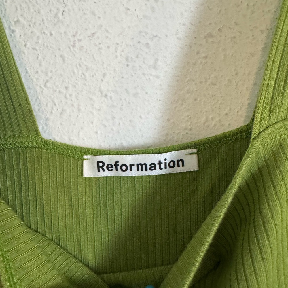 Reformation Cassie avocado green Square Neck Midi Dress - Picture 4 of 6